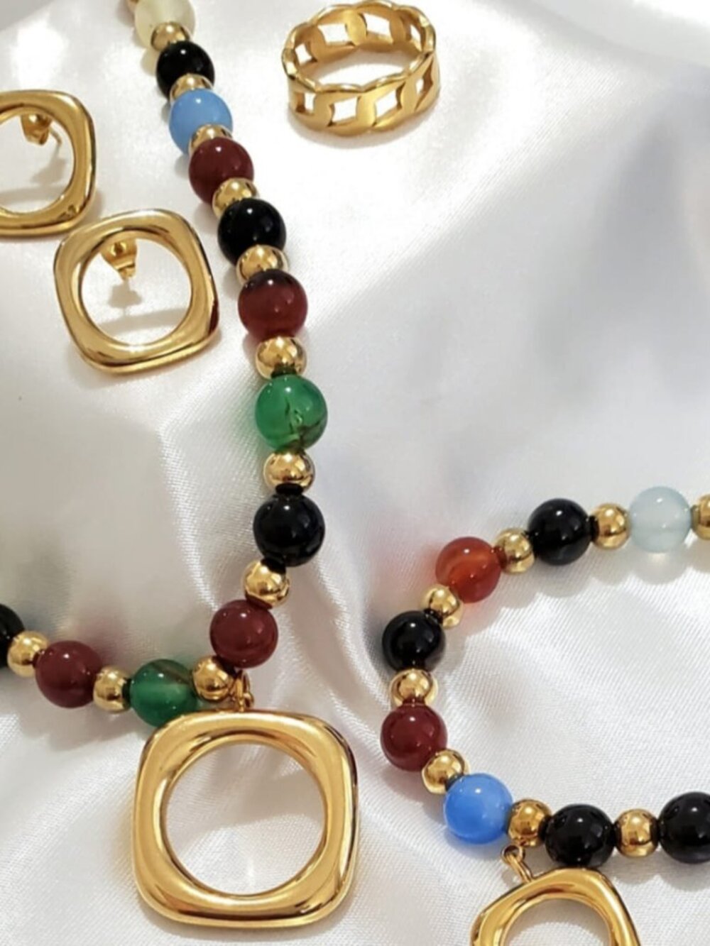 💖18K Gold Plated Semi-Precious Beads 4pcs Necklaces Jewelry Set